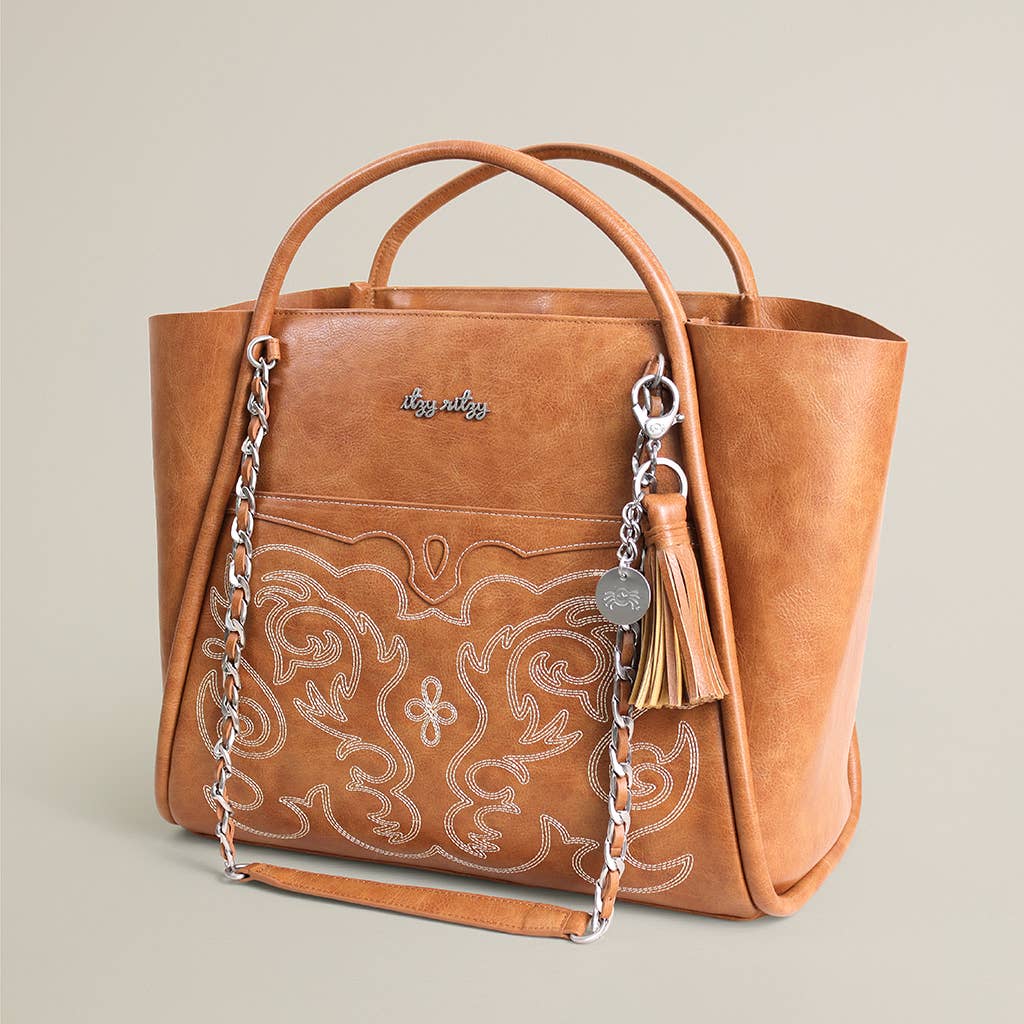 Itzy Ritzy - *NEW* Nash Saddle Boss Tote™ - Western Vegan Leather Tote