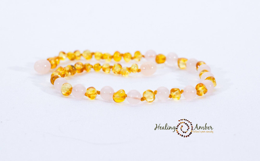 Healing Amber - Gold Amber & Rose Quartz-13 inch