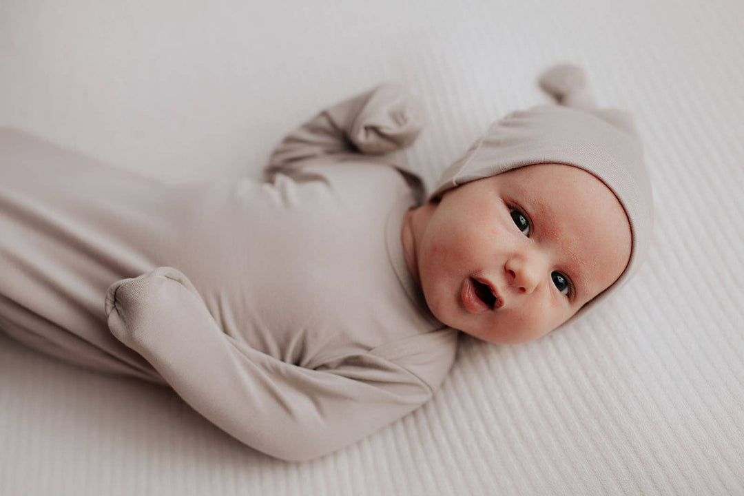 Bamboo Harbor Mist Taupe Knotted Gown: Gown & Hat