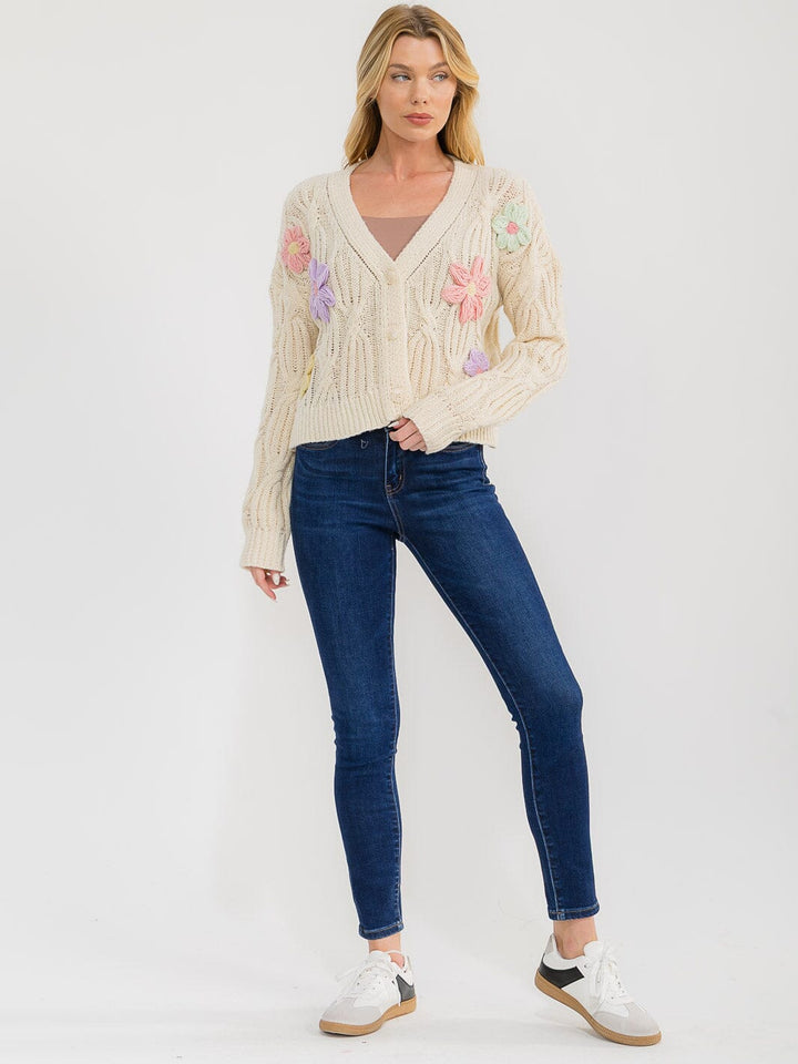 🧥 New In by Very J "Daisy Chain" Crochet Flower Knit Cardigan