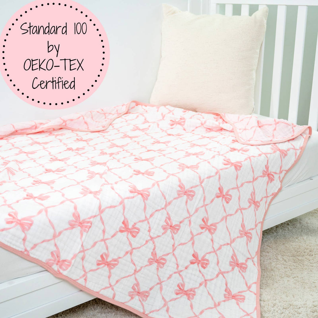 Beautiful Bows Baby Toddler Muslin Quilt