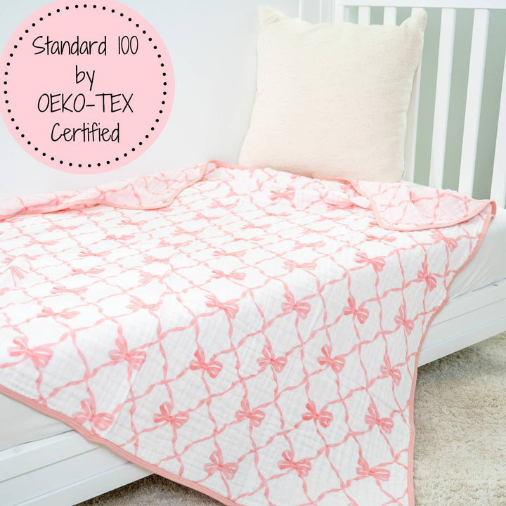 Beautiful Bows Baby Toddler Muslin Quilt