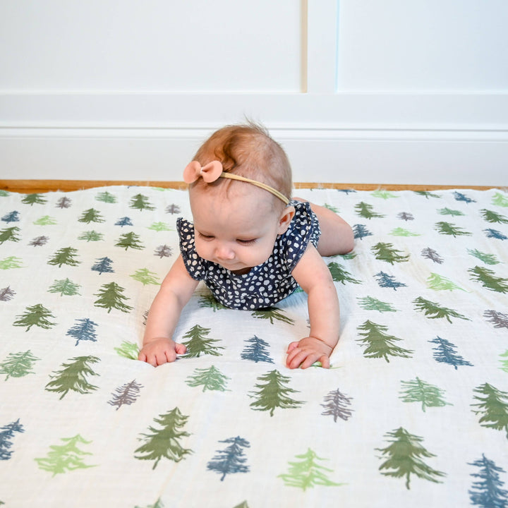 Evergreen Pine Tree Muslin Swaddle Baby Blanket
