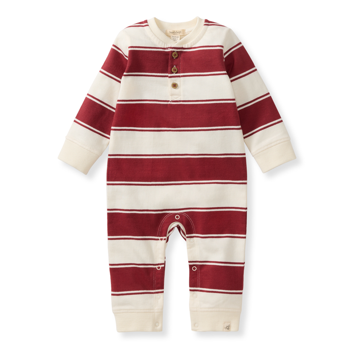 Burt's Bees Baby - Rugby Peace Stripe Baby Boy Jumpsuit - Brick Red