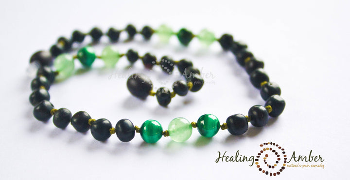 Healing Amber - Raw Molasses, Green Aventurine & Malachite-11 inch