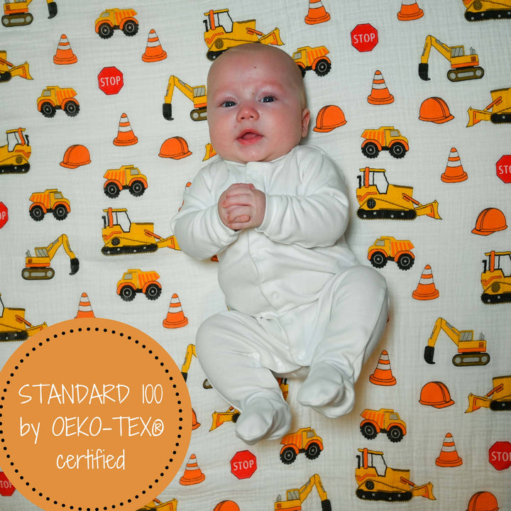 Under Construction Muslin Swaddle Baby Blanket