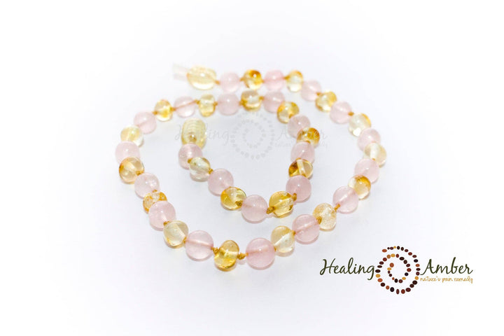 Healing Amber - Gold Amber & Rose Quartz-13 inch