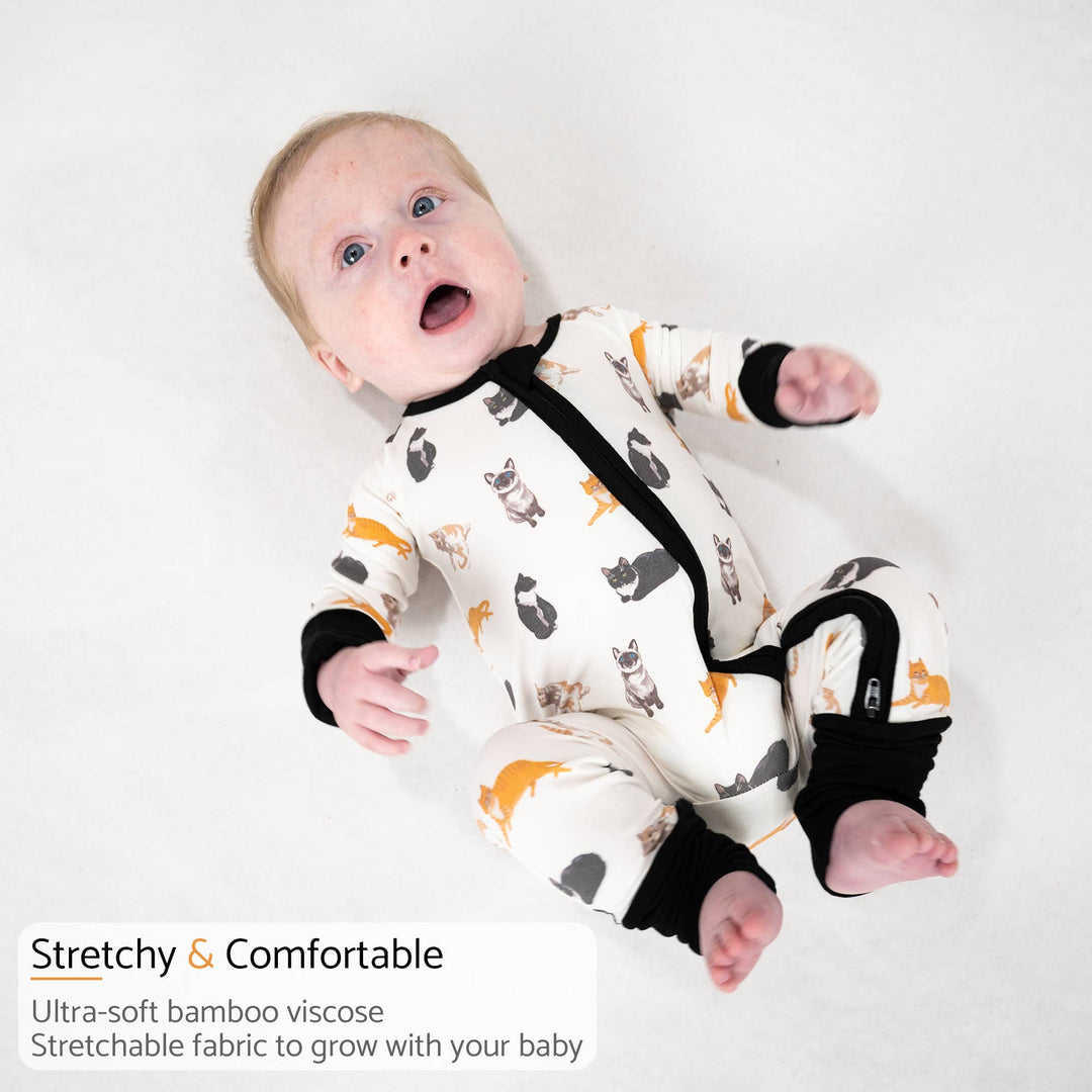 Here Kitty Kitty Baby Bamboo Pajamas, 2-Way Zipper Romper
