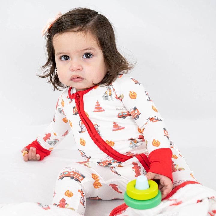 Fireman Baby Bamboo Pajamas, 2-Way Zipper Romper