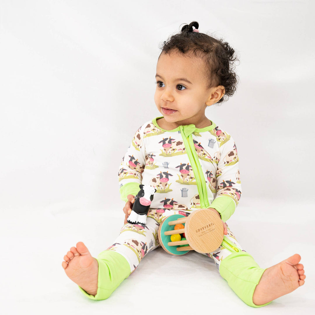 Moo Moo Here Baby Bamboo Pajamas , 2 Way Zipper