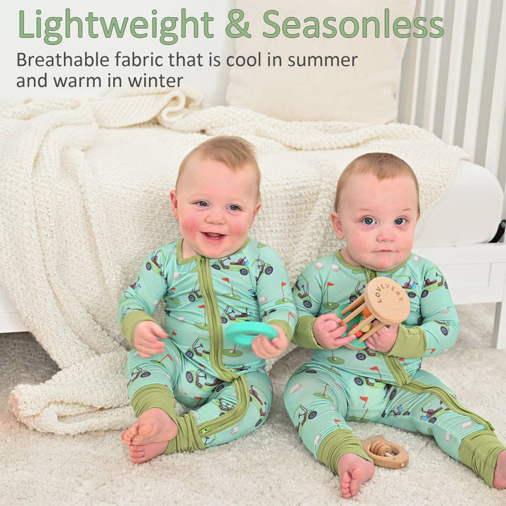 Golf A Round Baby Bamboo Pajamas, 2 Way Zipper Baby Romper: Newborn
