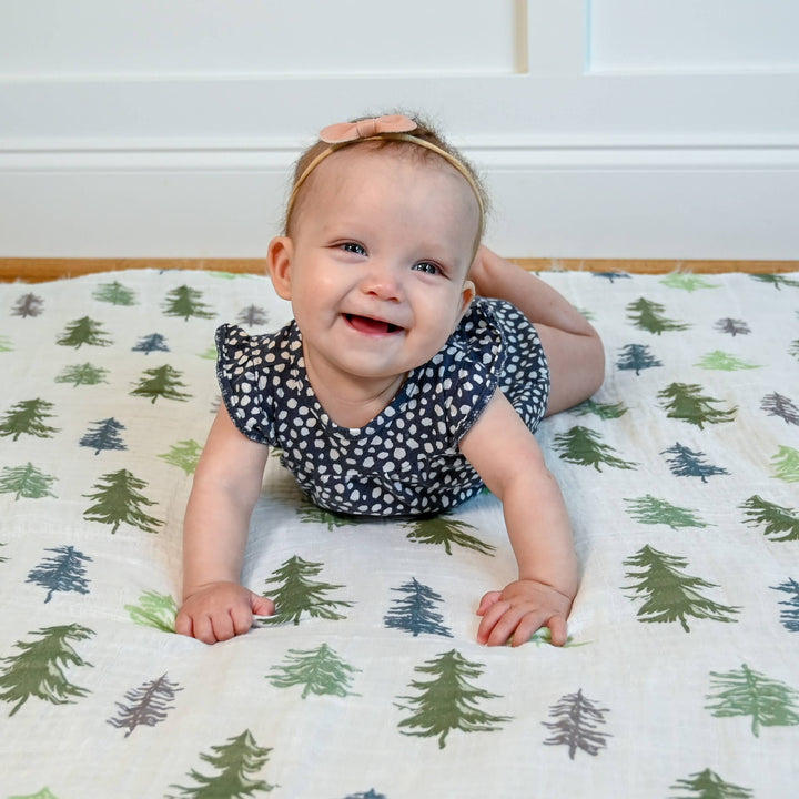 Evergreen Pine Tree Muslin Swaddle Baby Blanket