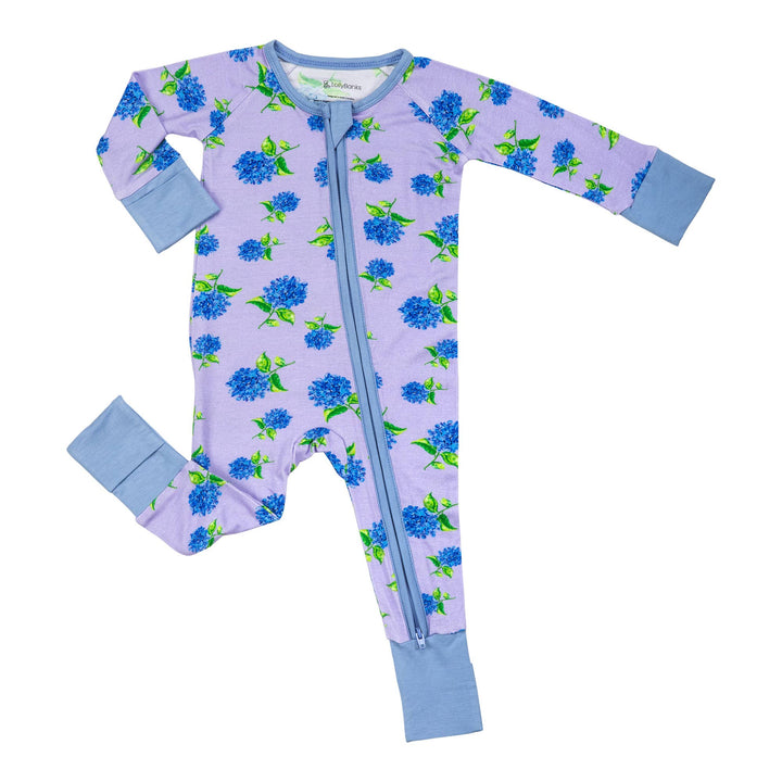 You Had Me At Hydrangea Baby Bamboo Pajamas, 2 Way Zipper