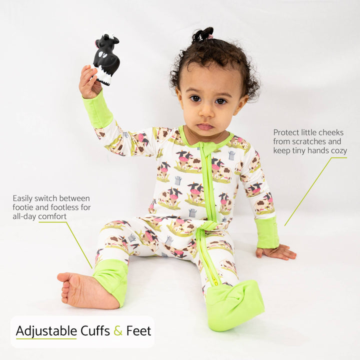 Moo Moo Here Baby Bamboo Pajamas , 2 Way Zipper