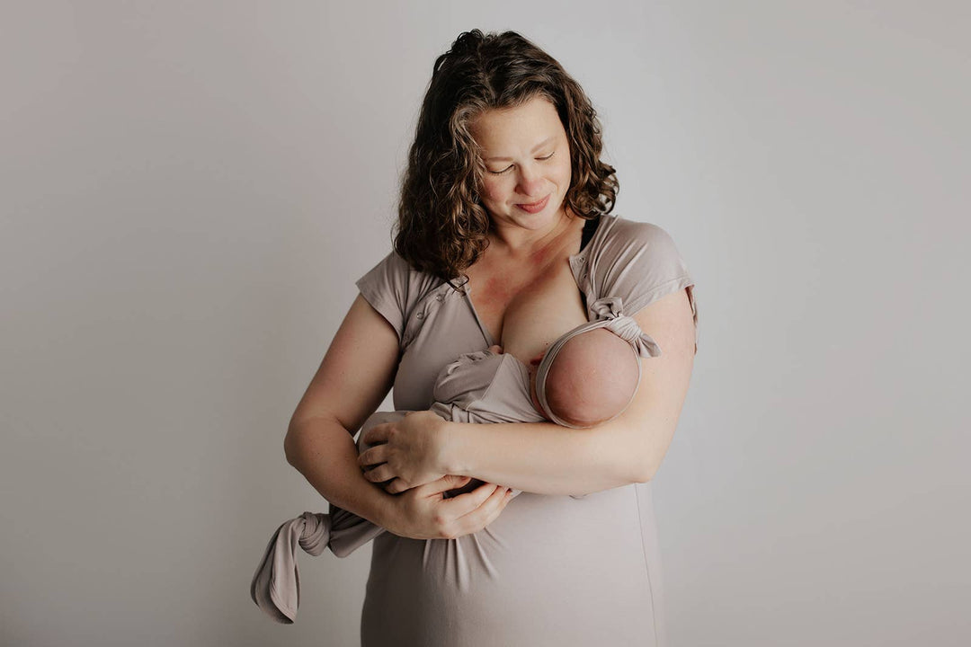 Bamboo Harbor Mist Taupe Knotted Gown: Gown & Hat