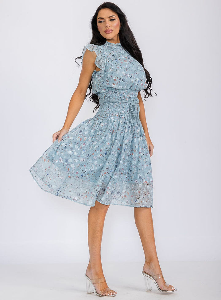 The Clothing Company Flutter Sleeve Smocked Floral Midi Dress – Mist Garden Print