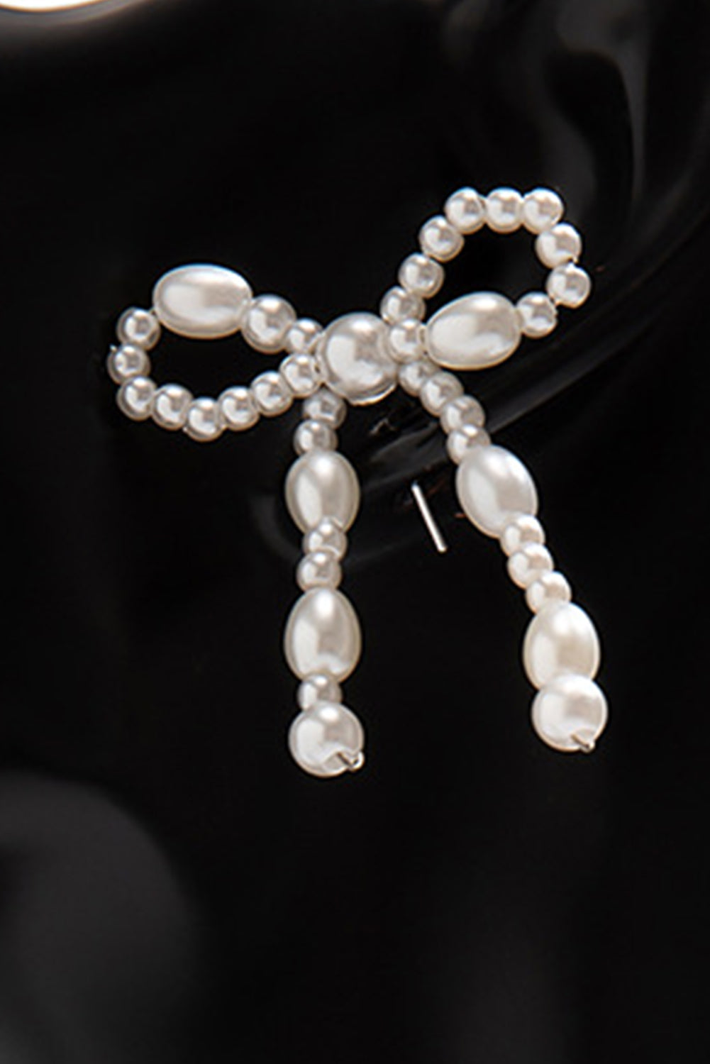 White Faux Pearl Beaded Bows Pierced Earrings