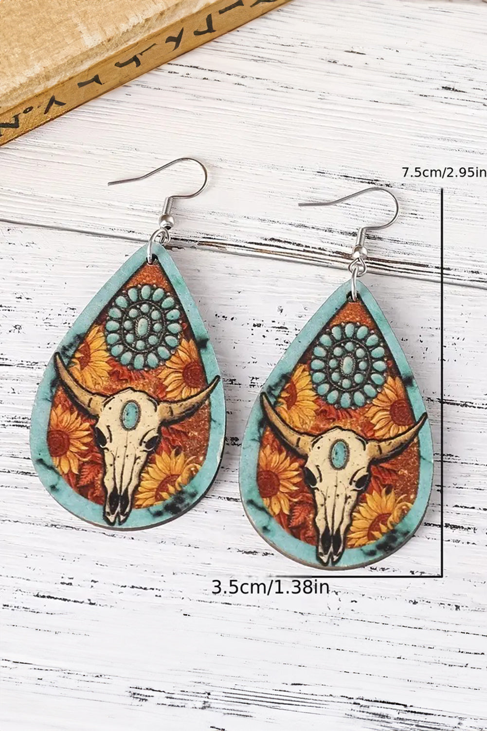 Western Cow Skull Wooden Drop Earrings