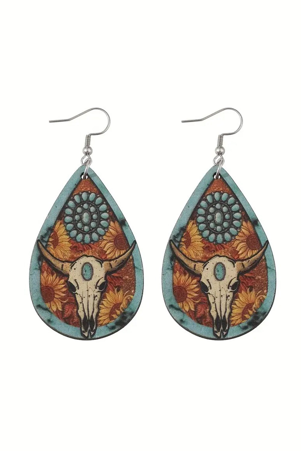 Western Cow Skull Wooden Drop Earrings
