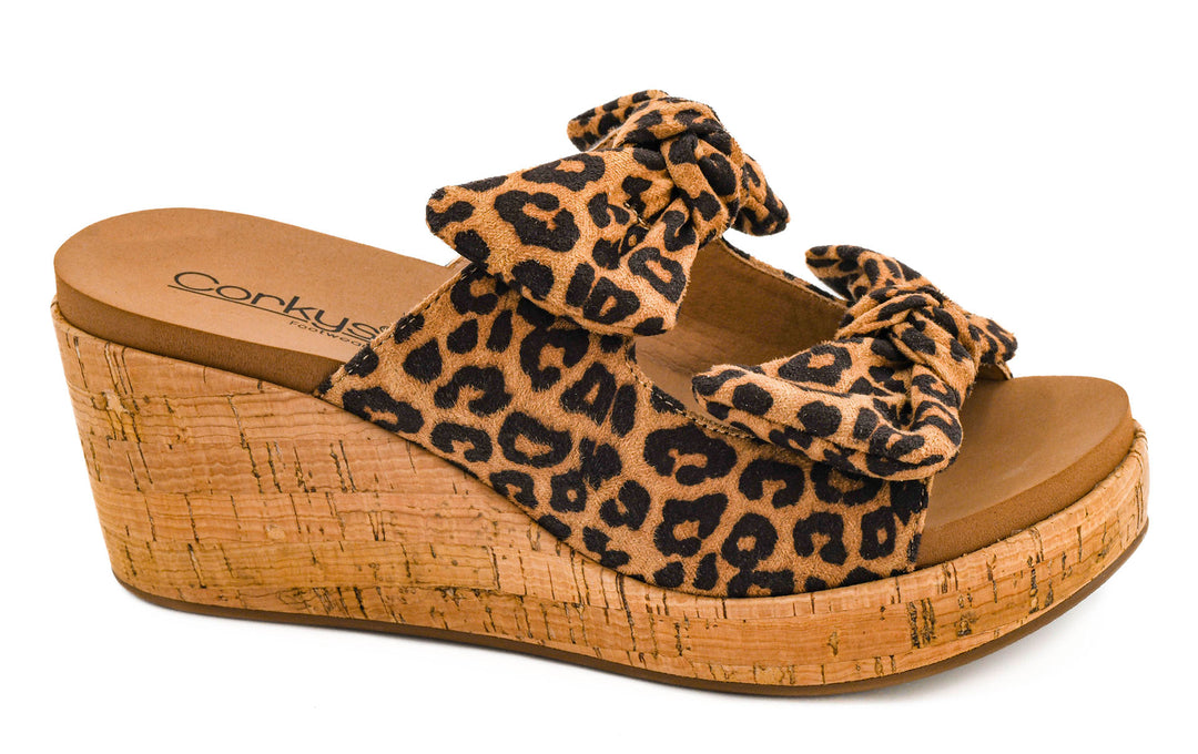 Corkys Bowed Up Wedge – Leopard Print Sass