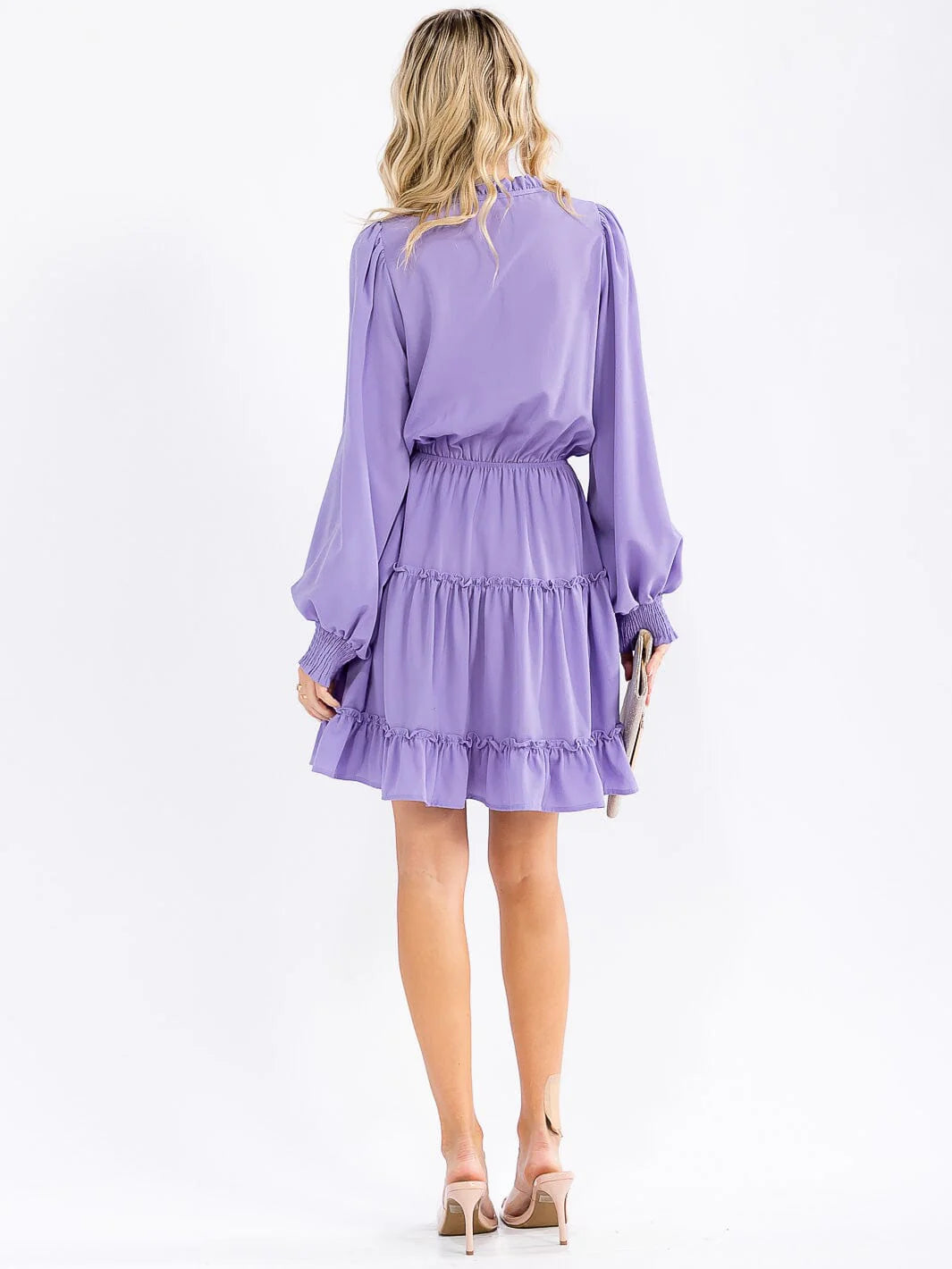 Vine & Love Lavender Chiffon Tiered Dress with Smocked Waist