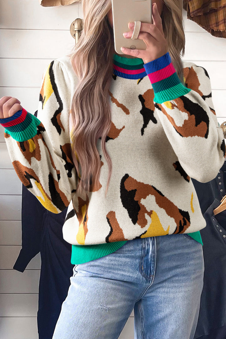 Moo-d Booster Cow Print Sweater — Pop-Cuff Perfection 🐄⚡️
