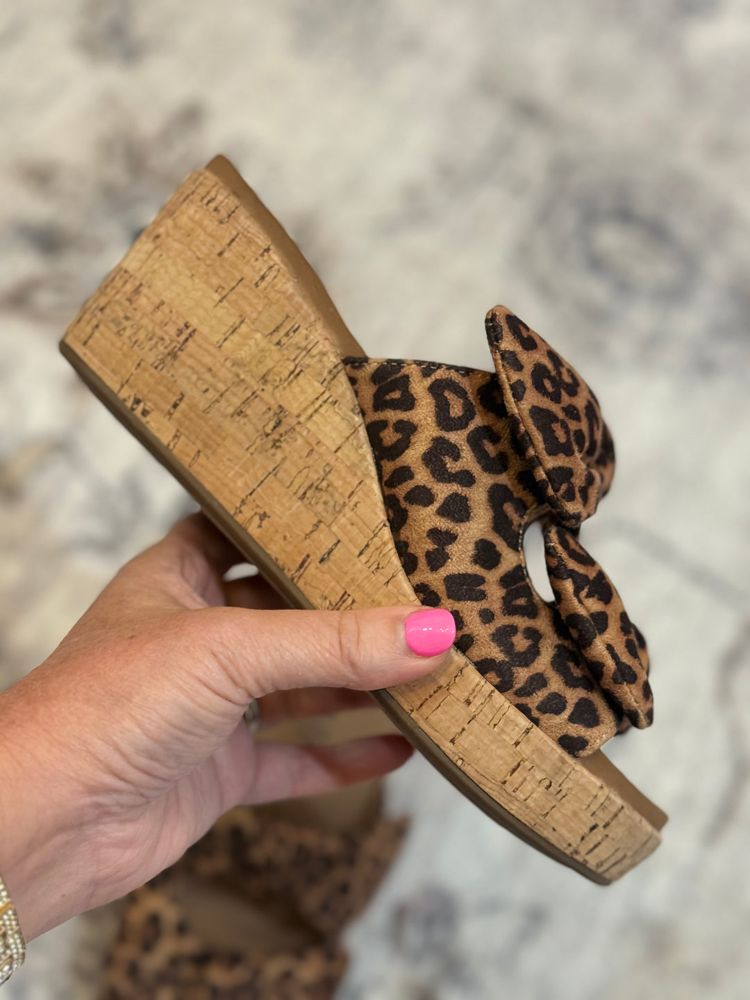 Corkys Bowed Up Wedge – Leopard Print Sass