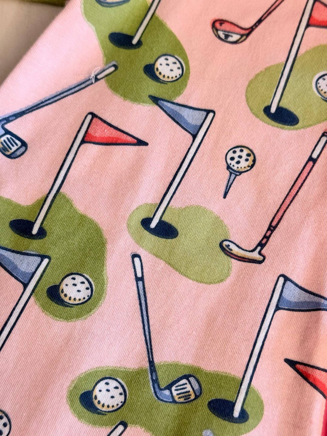 Little Caddie Cozy Zip Romper + Bow Set (Pink Golf Print)