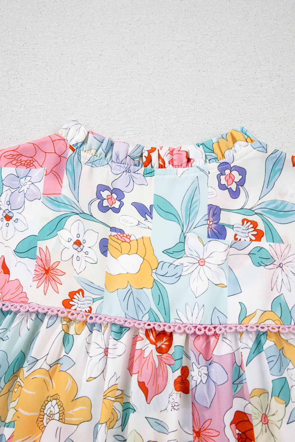 🌸 Confetti Garden Crochet-Trim Blouse