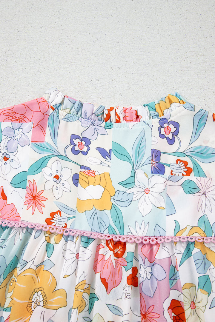 🌸 Confetti Garden Crochet-Trim Blouse