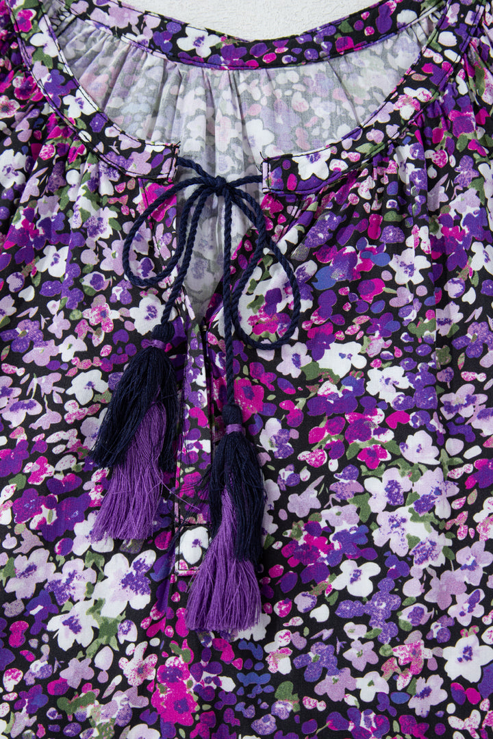 Violet Bloom Boho Blouse – Floral Flare &amp; Luxe Draping