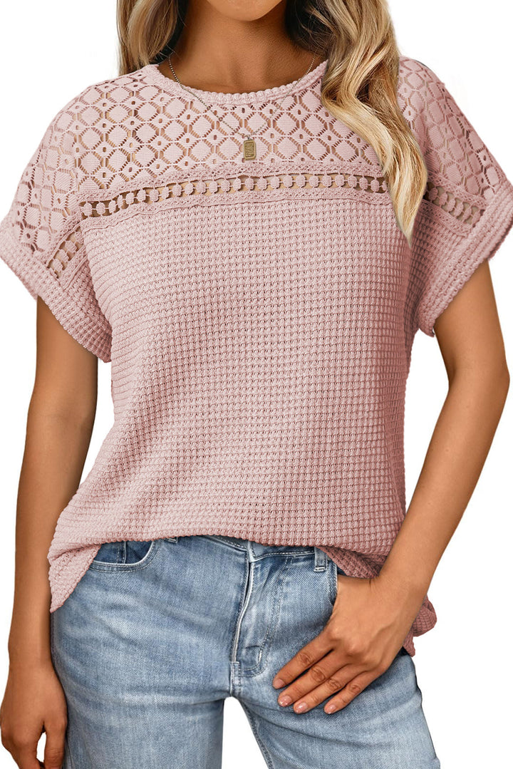 Blush Daydream Lace-Yoke Waffle Top
