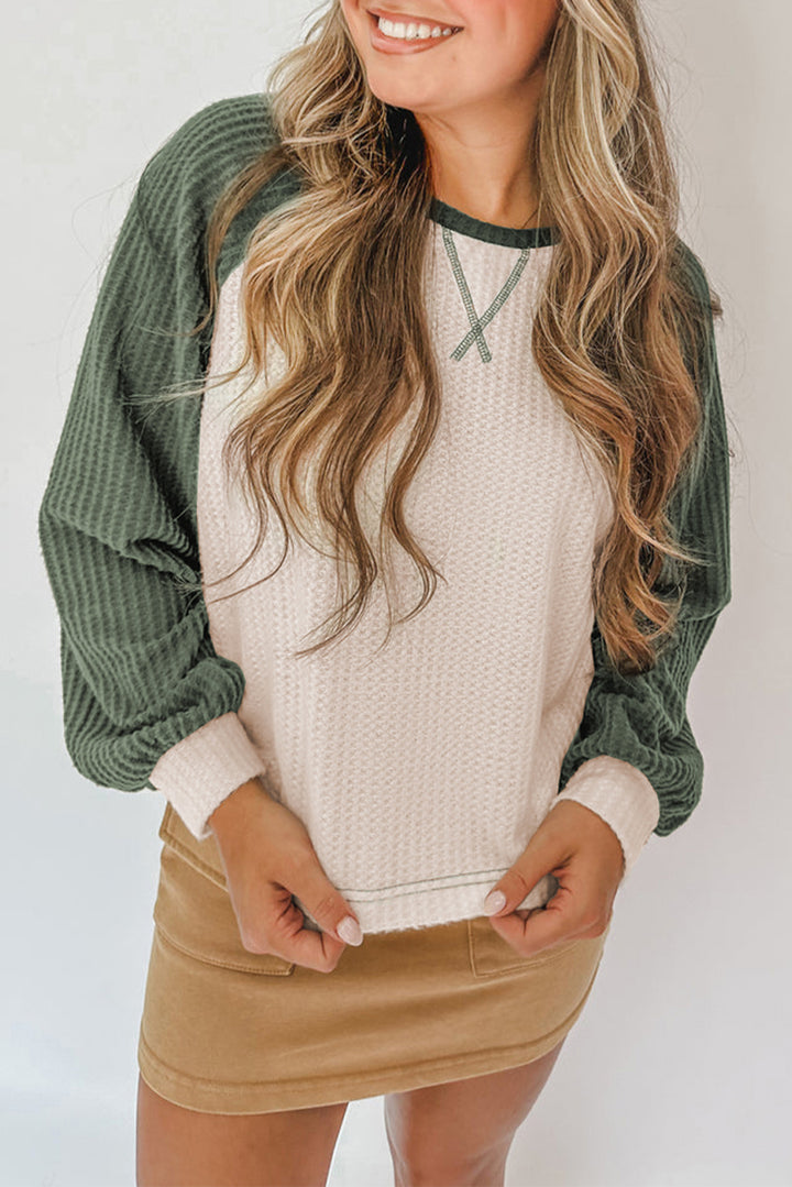 Weekend Rally Waffle Raglan – Forest & Ivory 🌿🤍