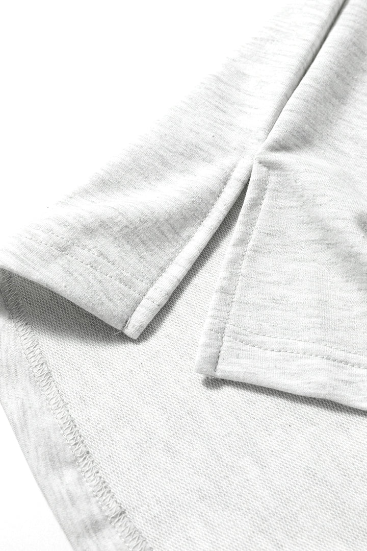 Two Tone Gray Waffle Knit Patched Buttoned V Neck Top