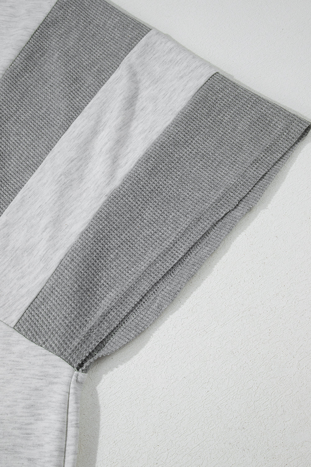 Two Tone Gray Waffle Knit Patched Buttoned V Neck Top