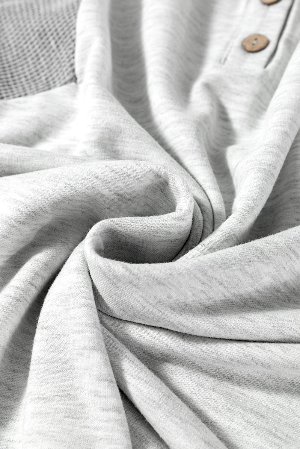 Two Tone Gray Waffle Knit Patched Buttoned V Neck Top