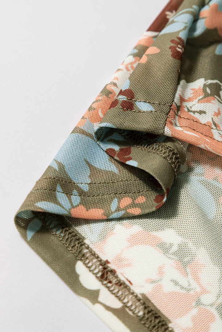 Sage Blossom Mesh Floral Fitted Blouse