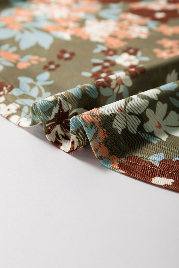 Sage Blossom Mesh Floral Fitted Blouse