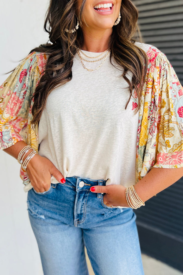 Sunset Patchwork Flutter Sleeve Blouse