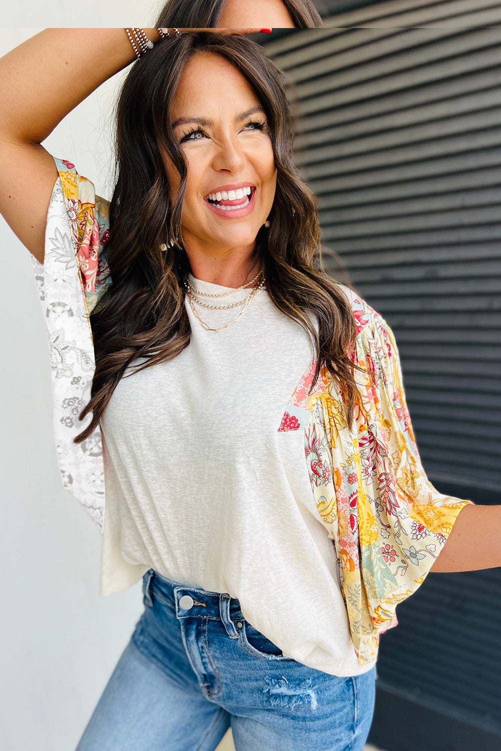 Sunset Patchwork Flutter Sleeve Blouse