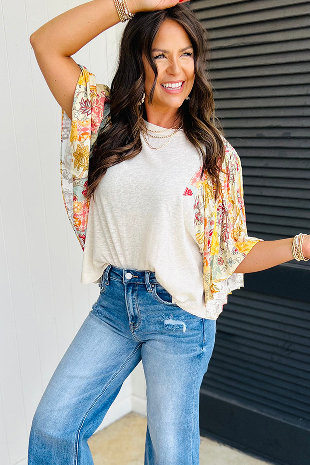 Sunset Patchwork Flutter Sleeve Blouse