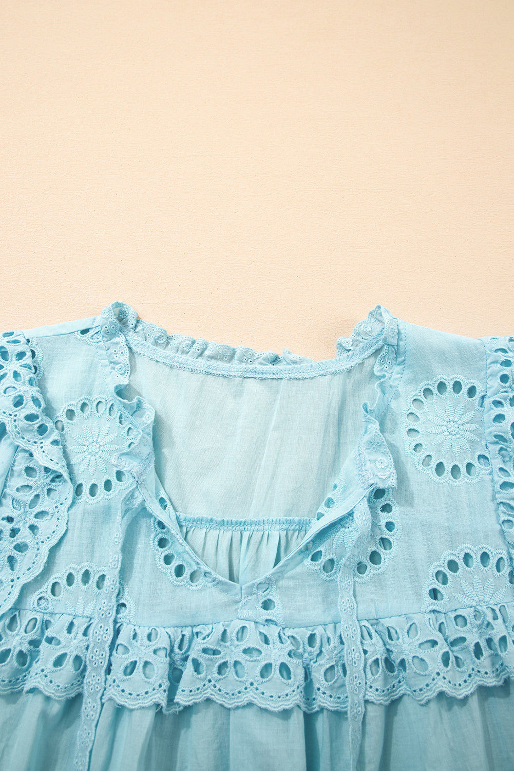 Sea Breeze Eyelet Ruffle Top – Sky Blue