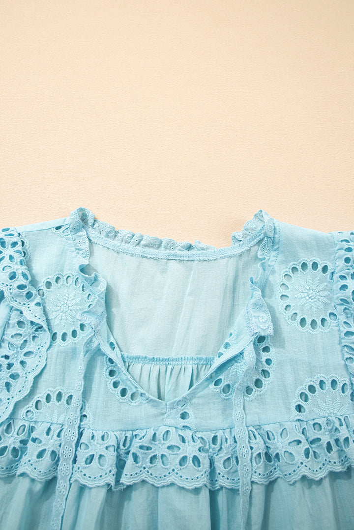 Sea Breeze Eyelet Ruffle Top – Sky Blue