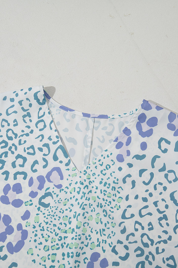 Coastal Confetti Leopard V-Neck Top (Sea Mist Mix)