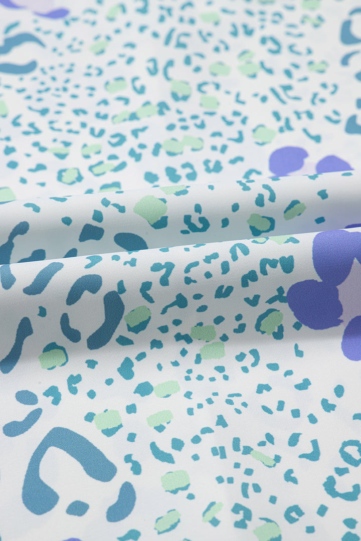 Coastal Confetti Leopard V-Neck Top (Sea Mist Mix)