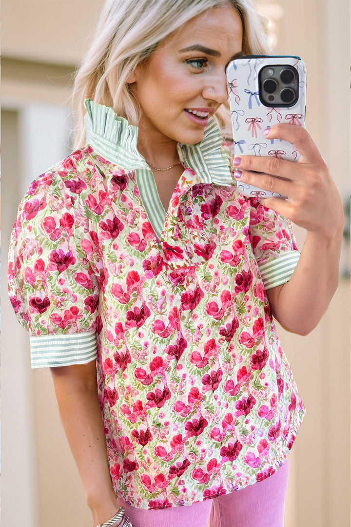 Bloom & Stripe Pop Collar Top 🌸