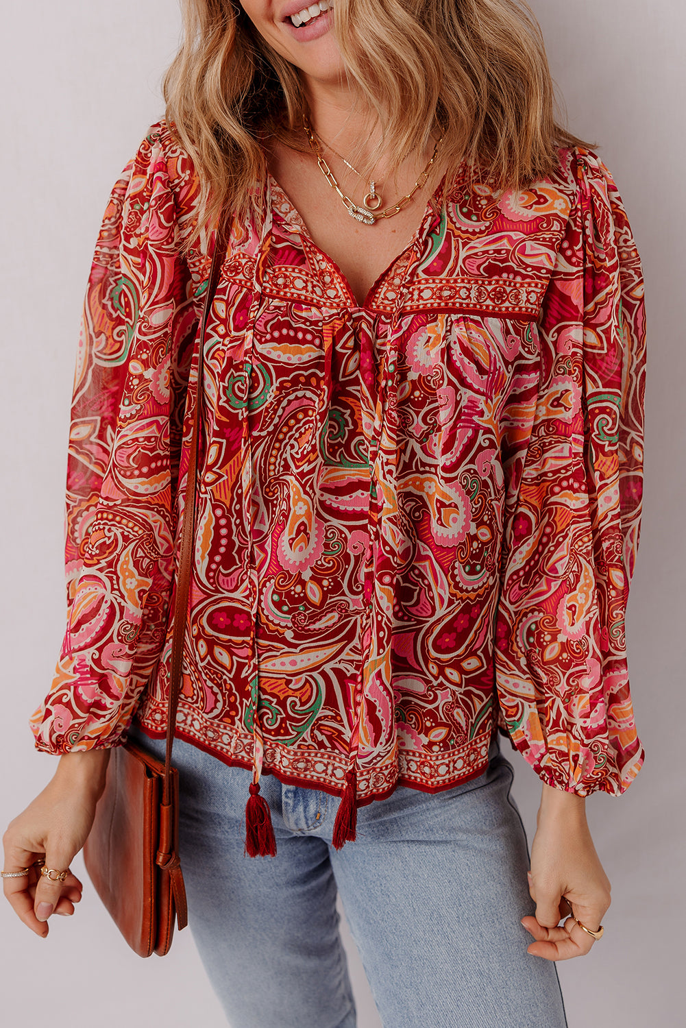 Sangria Stroll Tassel Blouse