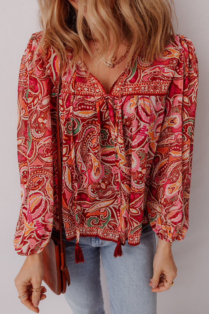 Sangria Stroll Tassel Blouse