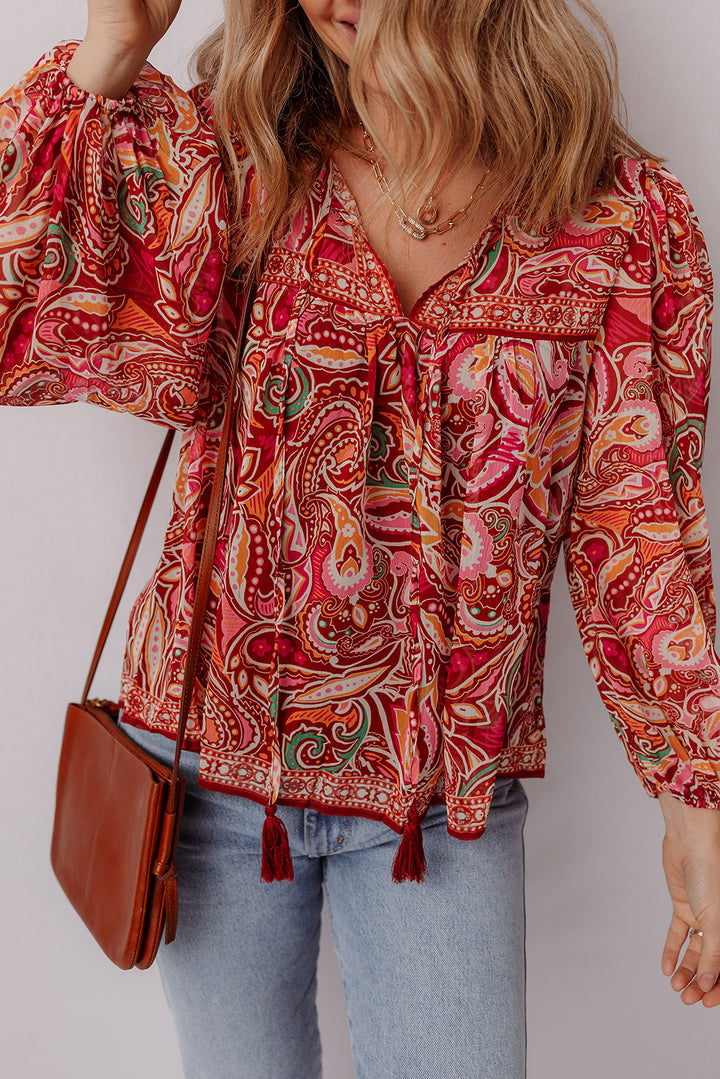 Sangria Stroll Tassel Blouse
