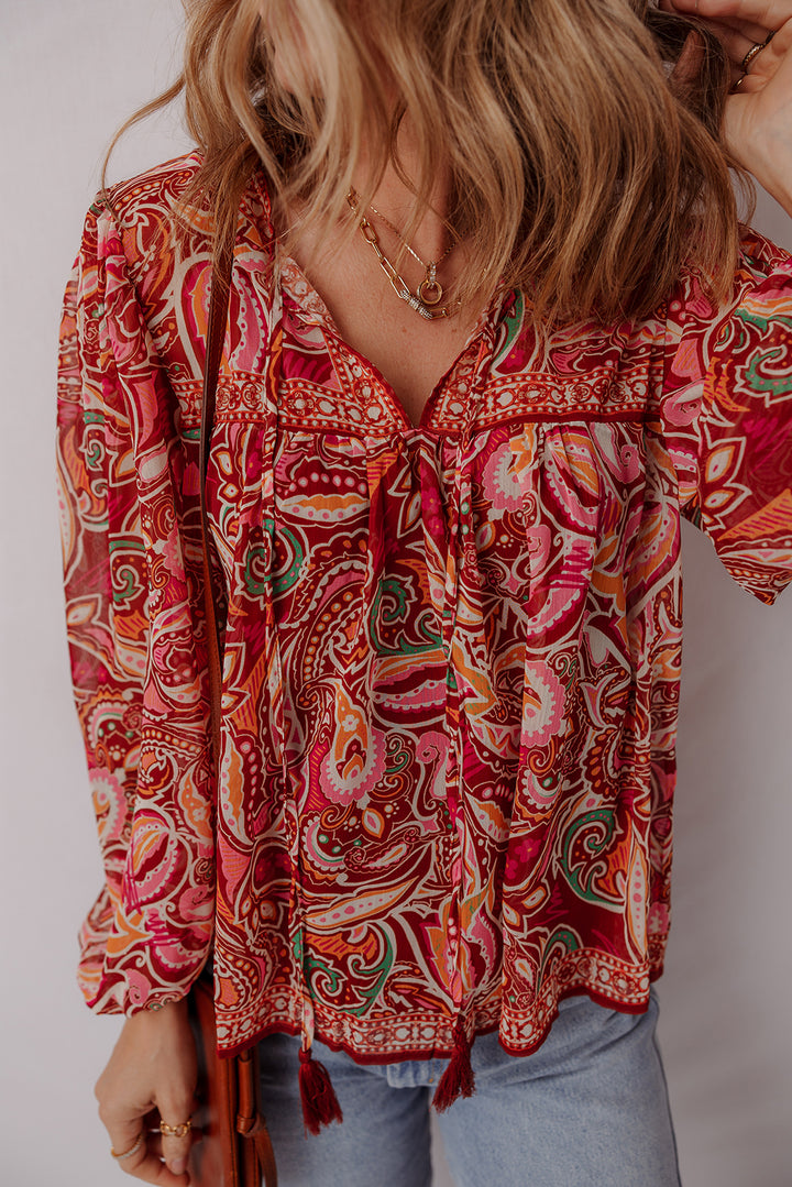 Sangria Stroll Tassel Blouse